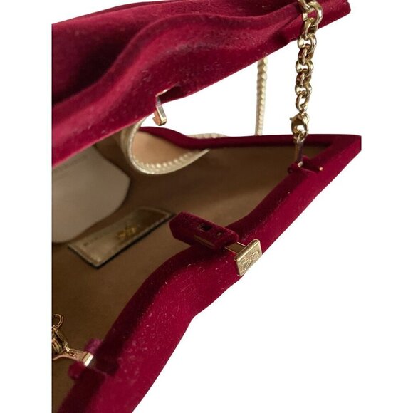 Anya Hindmarch Flocked Crisp Packet Clutch Crossbody Medium Red Burgundy Chain - Picture 14 of 16